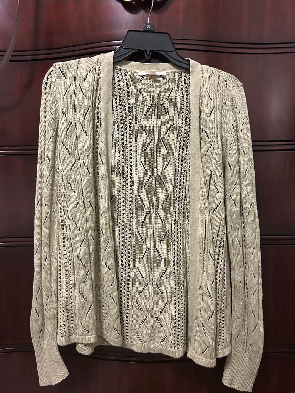 Open-Front Olive Knit Cardigan Sweater for Women